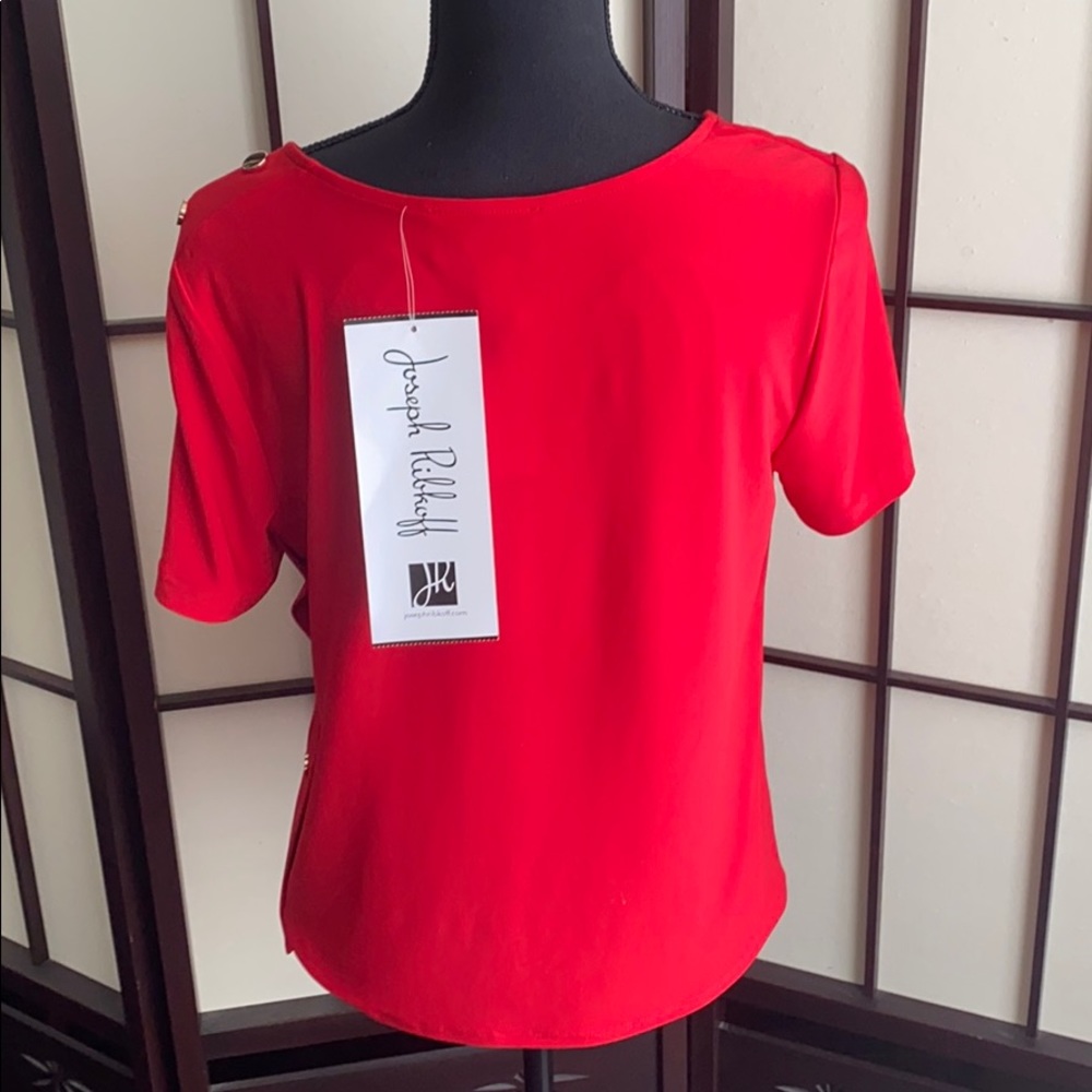 Joseph Ribkoff V-Neck top with Gold Side Buttons - Picture 4 of 5